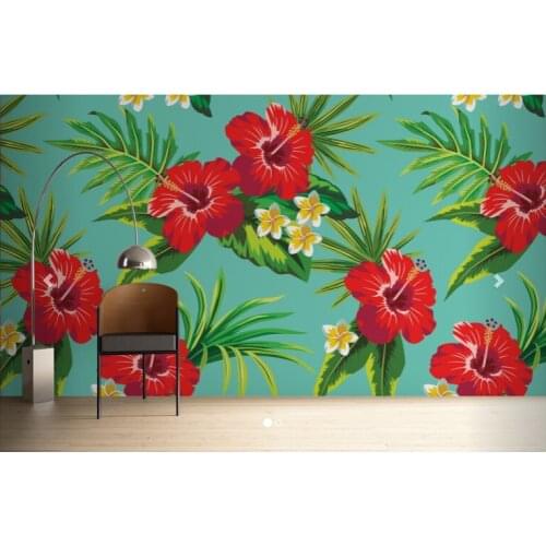 Custom papel DE parede floral, Turquoise Hibiscus Print is used in the the bedroom TV wall waterproof vinyl papel DE parede