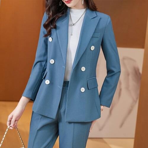 2021 Autumn Winter High Quality Fabric Formal Professional Business Blazers Suits Ladies Office OL Styles Pantsuits Trousers Set