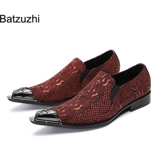 Batzuzhi Luxury Handmade Mens Shoes Pointed Metal Toe Leather Dress Shoes Men Slip-on Formal Business, Party and Wedding Oxford