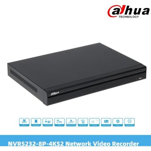 Dahua NVR5232-8P-4KS2 32 Channel 1U 2HDDs 8PoE 4K & H.265 Pro Network Video RecorderWith 2SATA IP Access