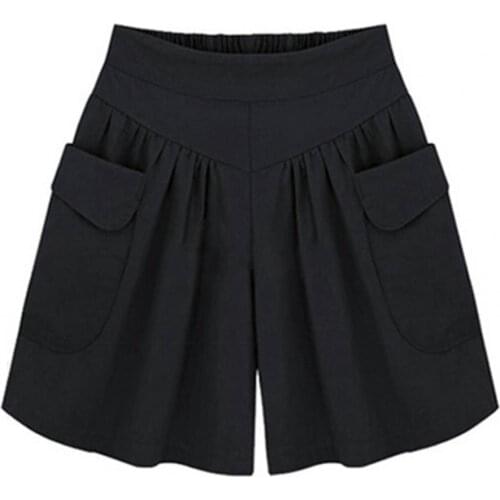 Women Summer A Line Wide Shorts Female Solid Color Loose Fashion Short for Outdoor High Waist Fashion Elastic Waist Shorts шорты