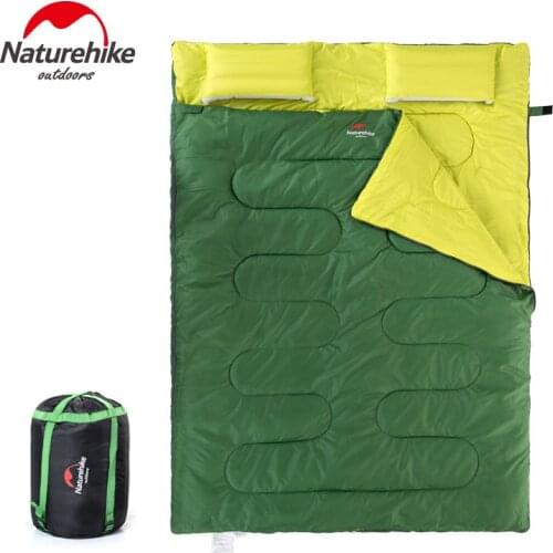 Naturehike 2 Persons Spring Autumn Sleeping Bag With Pillow Outdoor Travel Camping Portable Envelope Style Cotton Sleeping Bag