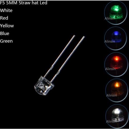 50pcs 0.5W F5 5mm Straw Hat LED Light Emitting Diode white Red Blue Green Yellow Color Strawhat bulb lamp 3V-3.2V PCB