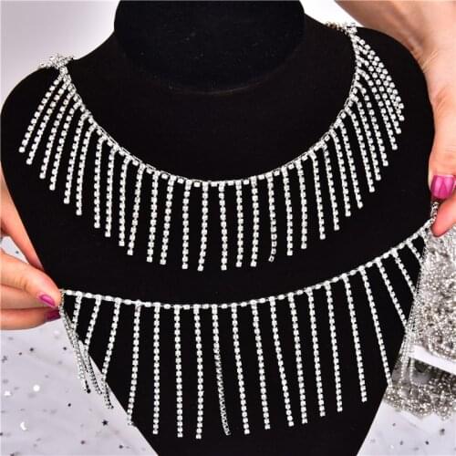 Bling Rhinestone Tassels Chain Curtain Decoration Sew On Dance Garment Crystal Diamond Banding Diy Trim Shoe Wedding Party Dress