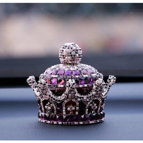 Gorgeous Diy Diamante Crown Car Perfume Holder Sparkling Noble Purple Rhinestone Diamond Incense Burner with Mat Car Accessories