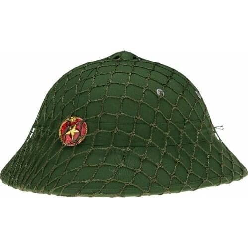 VIETNAMESE ARMY HELMET WITH RED STAR BADGE AND CAMOUFLAGE NET CLASSICAL REPRO World military Store