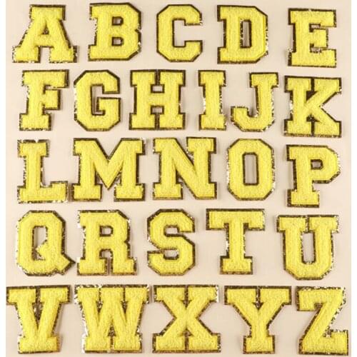 Diy Yellow Towel Embroidered Letters Sewing On Patch Stripe Badge Alphabet Sequins Patches For Kid Clothing Patches For Jackets