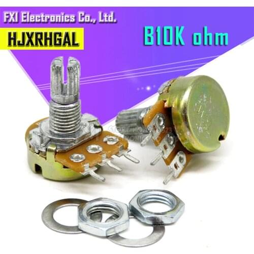 100PCS 10K ohm WH148 B10K 3pin Potentiometer 15mm Shaft With Nuts And Washers Hot