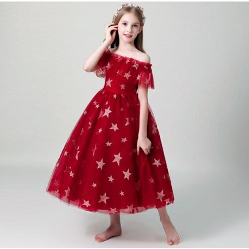 2019 Red Black Flower Girl Dresses For Weddings Ball Gown Tulle Ruffles Long First Communion Dresses For Little Girls