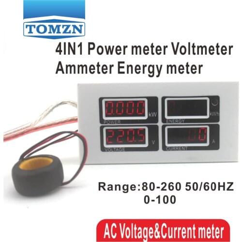 4IN1 display 100A LED with CT Voltage current active power energy meter panel voltmeter ammeter kwh 80-260V 50/60HZ