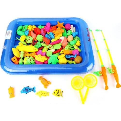 40Pcs/Set Magnetic Developing Cheap Fishing Toy Inflatable Pool Rod Net Set For Kids Children Model Fishing Games Outdoor Toys