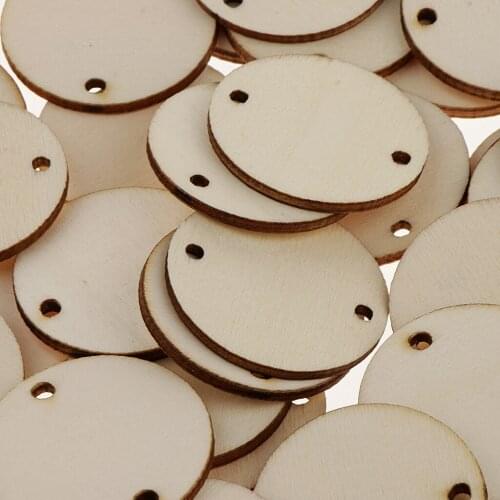 50 Pieces Unfinished Natural Round Predrilled Wooden Slices Discs DIY Party Hanging Decor 1.37 x 0.07 inch