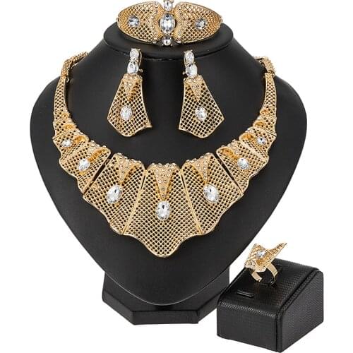 African Jewelry Set Big Necklace Dubai Ethiopian Gold Jewelery Sets Earring Bracelet For Women Bridal Choker Jewelrl Party Gift