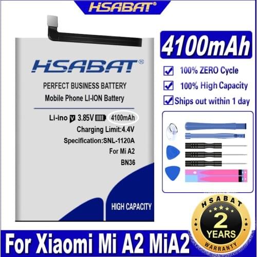HSABAT BN36 4100mAh Batteries For Xiaomi Mi A2 MiA2 Mi 6X Mi6X free tools