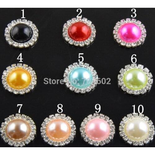 Free Shipping 20mm Colorful Round Rhinestone Peal Button Diamante Pearl For Hair Flowers Clothes Felt Button 100pcs/lot BT02