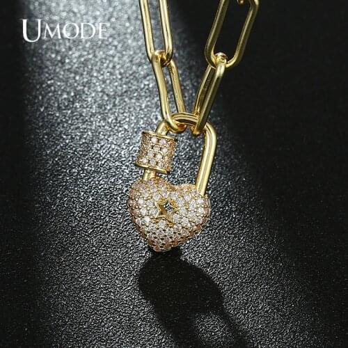 UMODE Heart Lock Chain Toggle Clasp Gold Necklace For Women Choker Necklaces Boho Femme Collar Statement Jewelry Girls UN0404