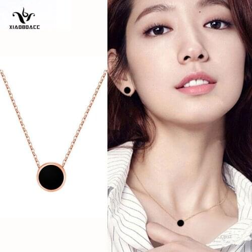 XiaoboACC Classic Titanium Steel Black Disc Pendant Necklace Fashion Korean Jewelry Womans Choker Chain