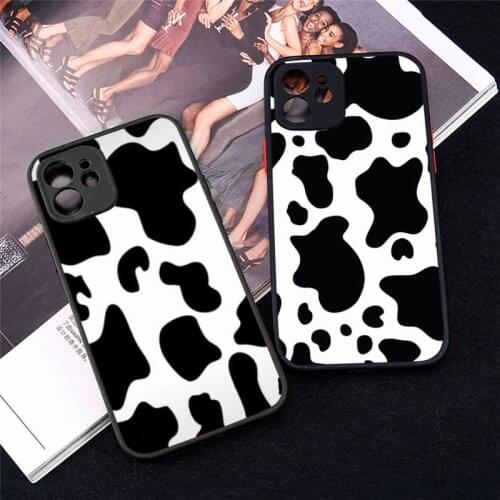 White Black Cow Symbol Pattern Print Phone Case For iphone 12 11 8 7 plus mini x xs xr pro max matte transparent cover
