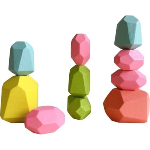 5-32pcs Wooden Sorting Stacking Balancing Stone Rocks Building Blocks Montessori 69HE