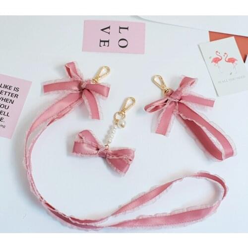 Long ribbons Tassel Pink Faux Pearl Sweety Keychain Adorable keyrings Pendant necklace