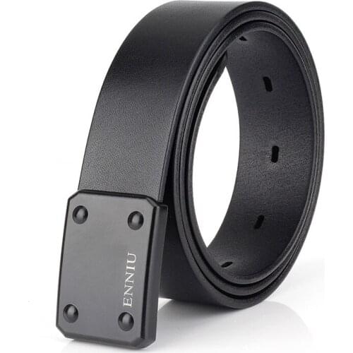 Mens belt leather cowhide belt smooth buckle business youth belt male Korean version of the trendy mens casual wild belt