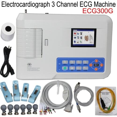 ECG300G Digital Electrocardiograph 3 channel 12 lead ECG Machine 4.3” EKG Monitor with Software Printer