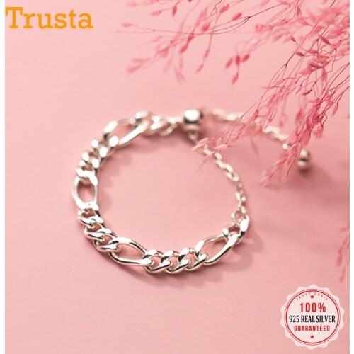 TrustDavis Real 925 Sterling Silver Fashion Sweet Minimalist Cool Chain Ring Sizable for Women Wedding Party Fine Jewelry DA2130