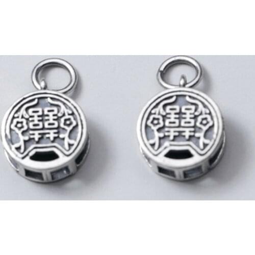 925 Sterling Silver Round Cake Shape Chinese Classic Happiness Charms Vintage Decoration Silver Pendants DIY Fine Jewelry Making