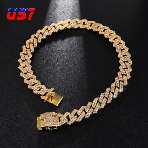 US7 Miami Cuban Link Chain Necklace 18mm Full Bling Bling Iced Out Rhinestones Copper Fashion Hip Hop Jewelry Necklaces