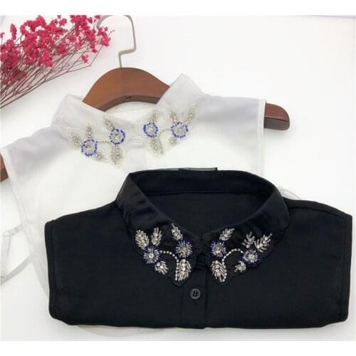 Linbaiway Summer Thin Fake Collar for Women Shirt Handmade Beads Detachable Collar Kraagie Nep Vestido Tie Blouse False Collar