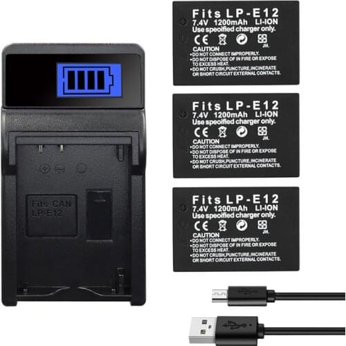 LP-E12 Battery for Canon Rebel SL1 100D Kiss X7 EOS-M EOS M M2 EOS M10 M50 M100 Camera Batteries Charger LPE12 E12 1200mAh