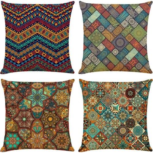 Mandala Flowers Cushion Cover Decorative Pillows 45x45 Bohemian Home Seat Cushions Home Decor Flax Throw Pillow Sofa Pillowcase