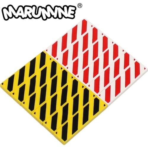 Marumine 1x4 Tile with Warning Signs 30PCS MOC Bricks Black & Yellow Red & White Printing Danger Stripe Pattern Fit with 2431p52