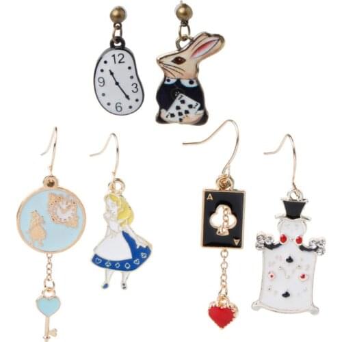 Rabbit Clock Poker Party Cartoon Icon Earrings Alice in Wonderland Stud Earrings