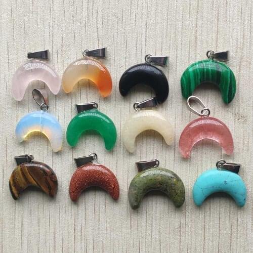 2017 new fashion natural stone mixed moon shape pendants 20mm for jewelry making Wholesale 12pcs/lot free shipping