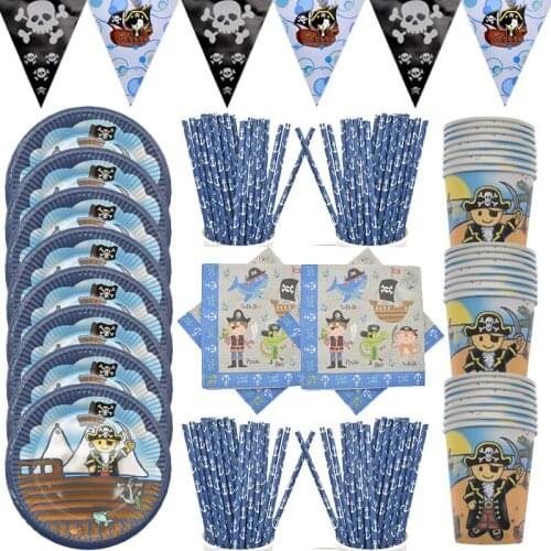 Cartoon pirate theme birthday party Disposable Tablewarec Set Paper Cups Plates Napkin Party Supplies Kids Toy Baby Shower Decor