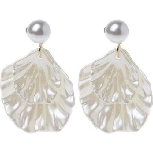 2020 New Mother of Pearl Double Carve Shell Leaf Dangle Hook Earrings Tone Jewelry