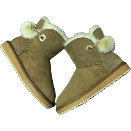 1699 Winter New Velvet Ball Fur Integrated Flat-bottomed Short-sleeved Snow Boots Womens Short Boots Parent-child Cotton Shoes