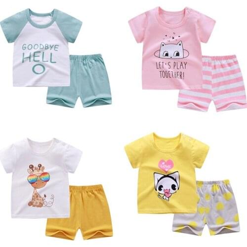 New Girls Clothes Sets Summer Toddler Korea Style Cartoon Panda Cat T-Shirt+Shorts 2Pcs Kids Clothes Boys Girls Outfits 3T 4T 6T