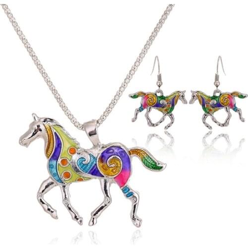 Fashion Drops Rainbow Horse Bride Jewelry Necklace Set women Choker Necklaces Bohemian Style For Women Party Jewelry N722019