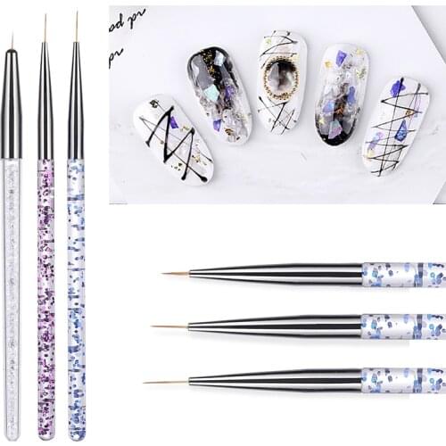 PinPai 9-11mm 3Pcs/set Nail Art UV Gel Brush Crystal Acrylic Thin Liner Drawing Pen Painting Stripes Flower Nail Kit Tools