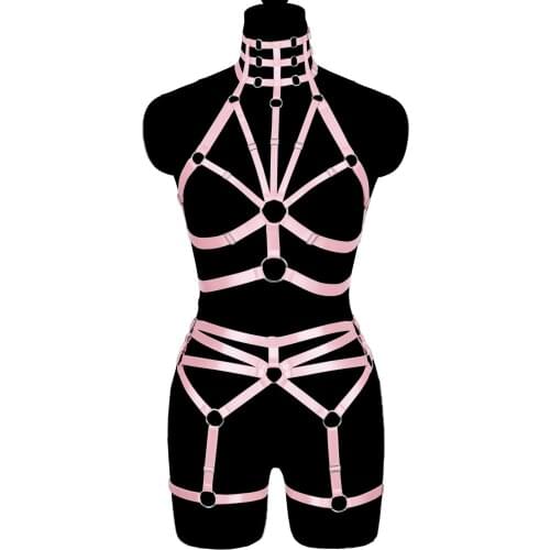 Harajuku Full Body Harness Belt Cage Bra Sexy Lingerie Suspender Collar Accessories Thigh Garters Pole Dance Rave Clothing