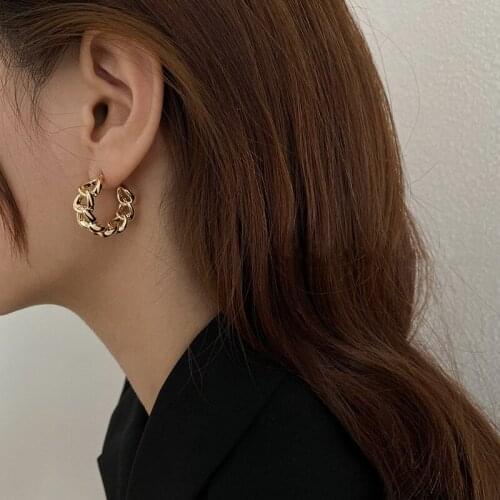 Simple Chic Chain Earrings Fashion Temperament Geometric Metal Round Gold Color Hoop Earrings for Women Romantic Jewelry Gifts
