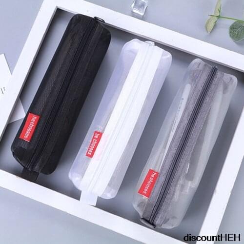 Clear Netted Gauze Pencil Bag Zipper Cosmetic Bag Make Up Case Large Pencil Pouch Fabric Korean Bag Stationery Simple Style