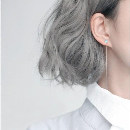 925 Sterling Silver Opal Round Long Tassel Piercing Stud Earrings For Women Elegant Jewelry Accessories Brincos a011