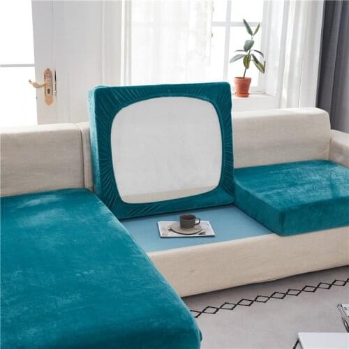 Blue Plush Velvet Sofa Seat Cover Cushion Cover Thick Jacquard Solid Soft Stretch Pet Sofa Slipcovers Funiture Protector L Shape