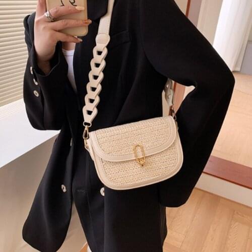 Lock Solid Woven Straw Bag Women Casual Soft-Faced Zipper Handbag WomenS Vintage Beach Shoulder Bag Woman 2021 Summer New