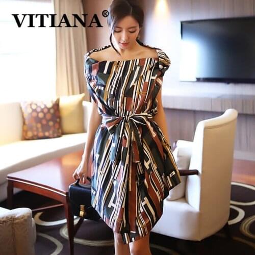 VITIANA Women Fahsion Office Dress For Womens Summer 2020 Female Funny Sleeveless Print Elegant OL Dresses Ladies Mini Vestidos