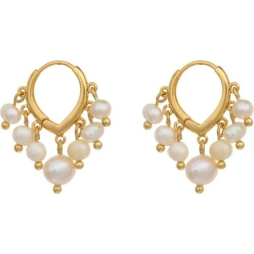 Brass With 18K Gold Natural Real Pearl Earrings Women Jewelry Punk Party Gown Runway Rare Korean Japan Boho Hiphop
