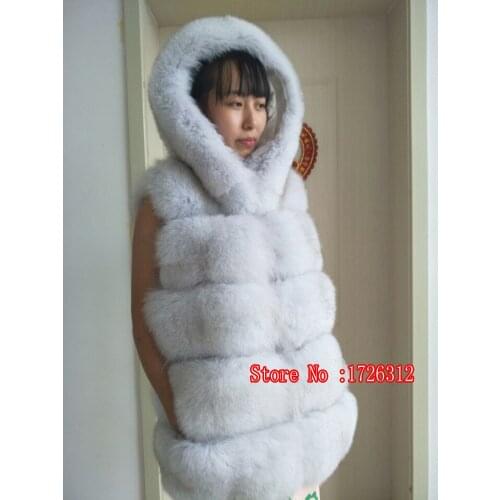 Real fox fur vest fur patchwork female short design with a hood fur